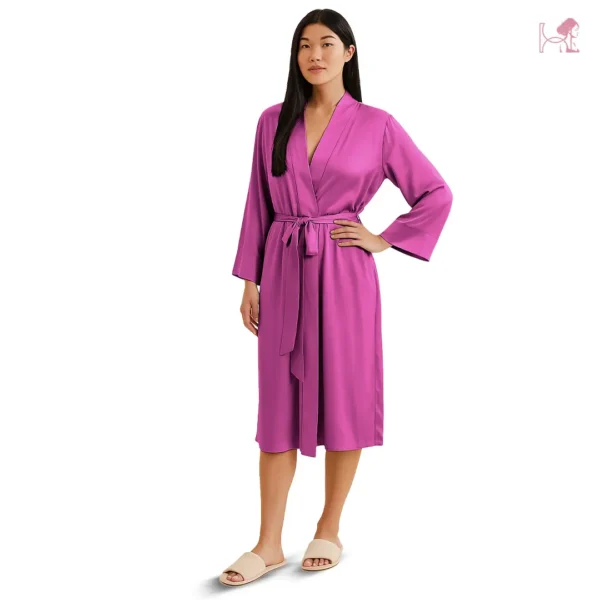 Model 1 in Fusehia Silk Robe for Women