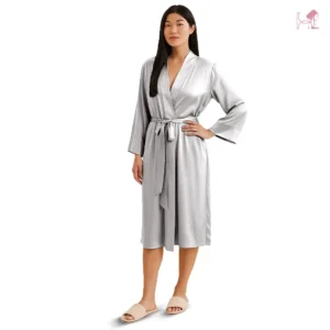 Model 1 in Grey Silk Long Robe for Women