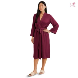 Model 1 in Maroon Silk Robe for Women