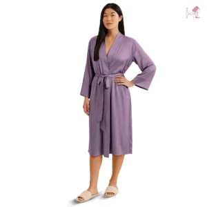 Model 1 in Mauve Silk Robe for Women