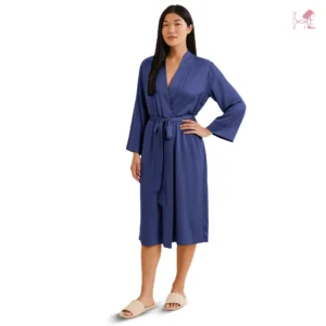 Model 1 in Navy Blue Silk Robe for Women