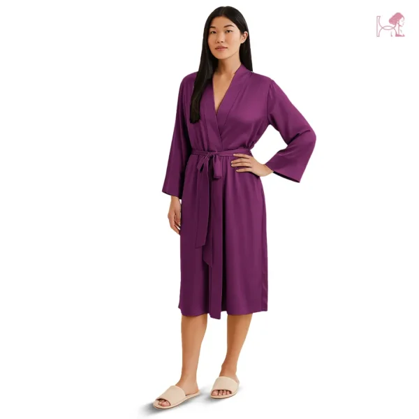 Model 1 in Purple Silk Robe for Women