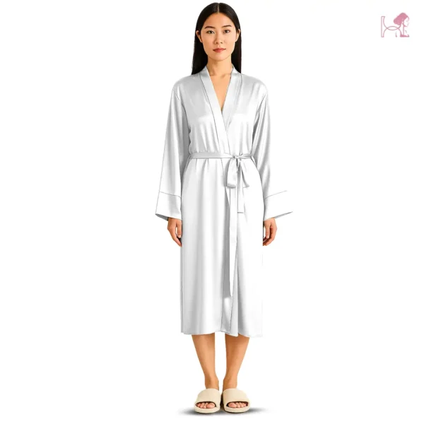 Model 1 in White Silk Robe for Women