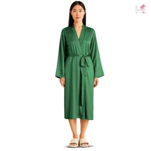 Model 2 in Bottle Green Silk Robe
