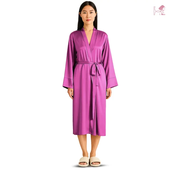 Model 2 in Fusehia Silk Robe for Women