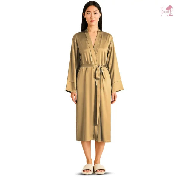 Model 2 in Gold Silk Robe for Women