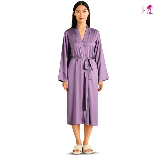 Model 2 in Mauve Silk Robe for Women