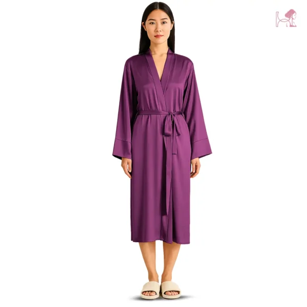 Model 2 in Purple Silk Robe for Women
