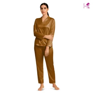 Dark Gold Silk PJ set for Women
