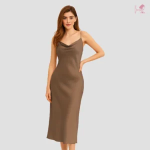 Model in Gold Brown long cami Set