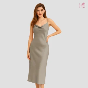 Model in Ivory luxe Long Cami Set