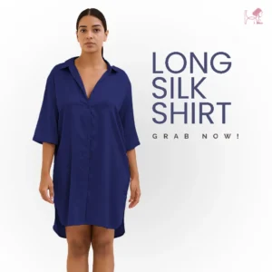 Navy Blue Long Silk Shirt