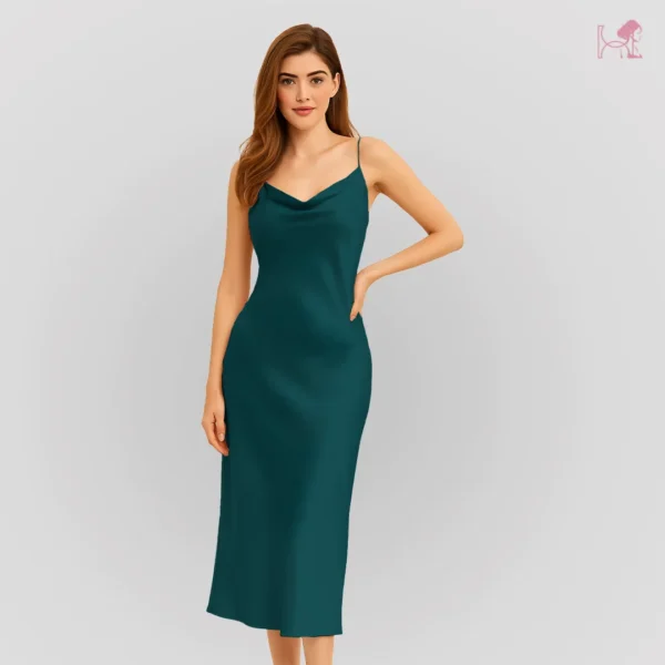 Model in Ocean Green Long Cami Dress Set