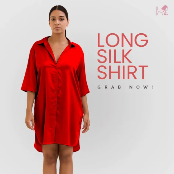 Red Silk Long Shirt for women