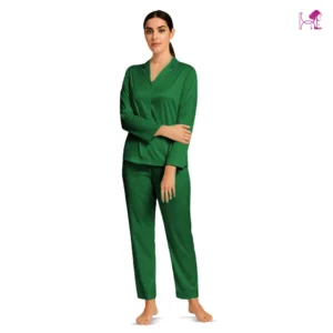 bottle green Silk PJ set for Women