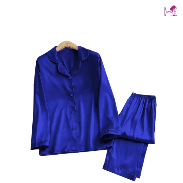 Royal Blue Silk Pajama – Luxury Satin PJ Set - Image 2