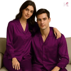 Purple Silk Couple Nightwear Set