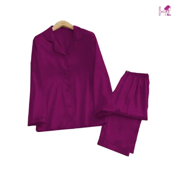 Purple Silk Pajama – Elegant Satin PJ Set - Image 2
