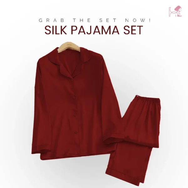 Red Silk Pajama - Women's Night Suit in Pakistan - Image 2
