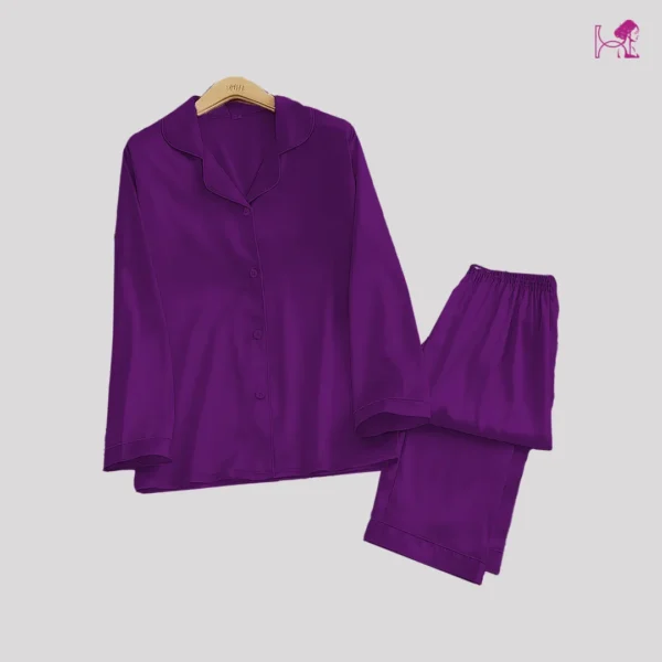 Brinjal Silk Pajama - Luxurious Satin PJ Set - Image 2
